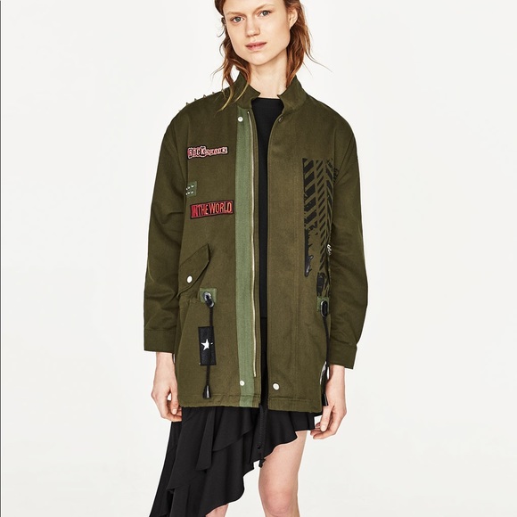 Nwt Zara Green Punk Rock Canvas Jacket 